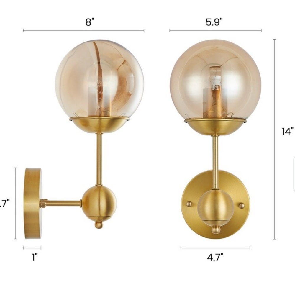 1-Light Modern Farmhouse Gold Indoor Wall Sconce With Amber Glass (New) in Box - Picture 7 of 8